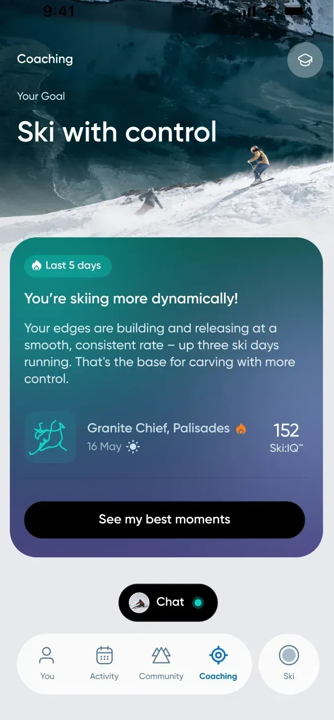 Carv app coach tab highlighting what it noticed in your skiing